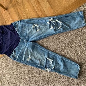 Distressed PinkBlush ankle length maternity jeans